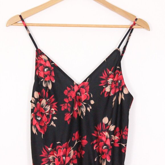 La Vie En Rose Satin Night Black & Red Floral Romper - Picture 5 of 9